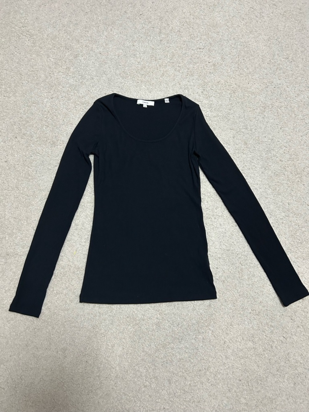 Vince Long Sleeve Scoop Neck Top - Black
